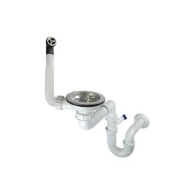 Sifón pre granitový drez Deante, šetriaci miesto, oblý prepad, chróm