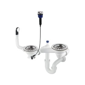 Sifón Deante pre granitový 1,5 a dvojdrez, šetriaci miesto, s excentrom, oblý prepad, chróm